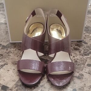 Michael Kors Joselle Open Toe Merlot Leather Heel Sandals 8M